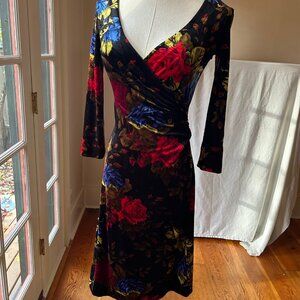 Vintage Betsey Johnson New York Floral Velvet Dress